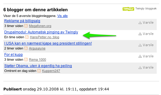 Faksimile som viser lenker under artikkel i Dagbladet